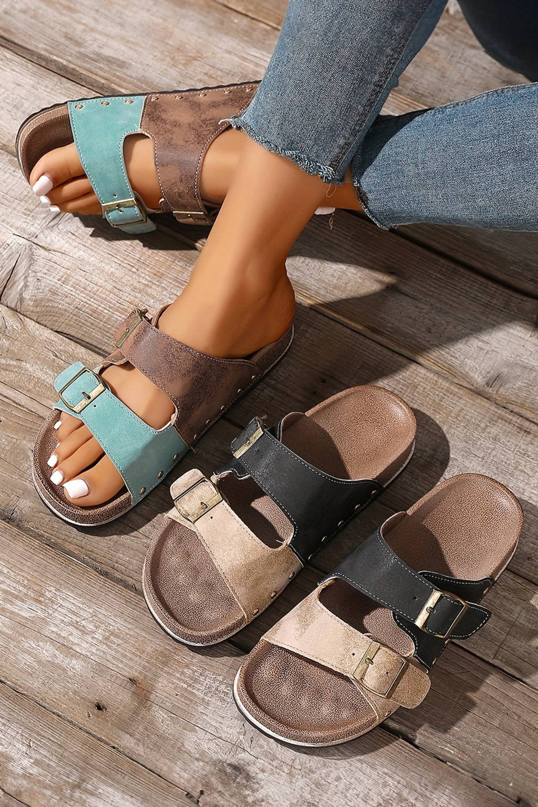 Western Suede Rivet Slip - On Sandals - 4 Colors (NP) - Nikki &amp; Co. Boutique