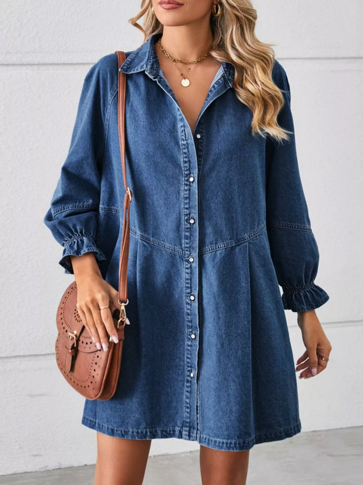 Button Down Ruffle Cuff Denim Dress | Nikki &amp; Co. Boutique
