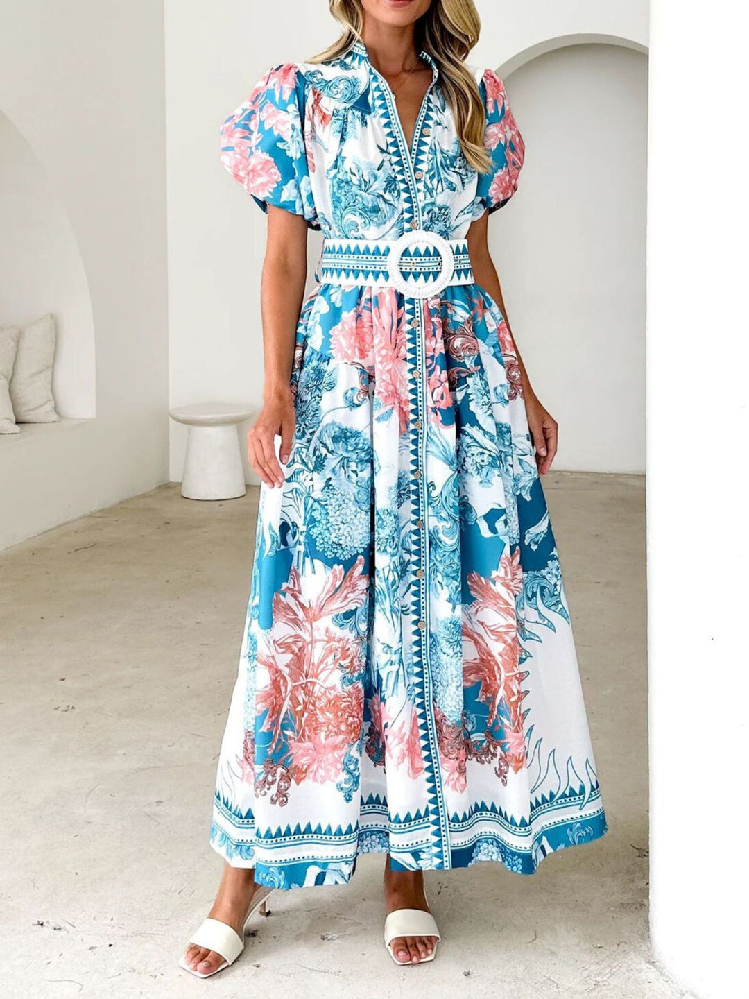 Printed Puff Sleeve Midi Dress | Nikki &amp; Co. Boutique