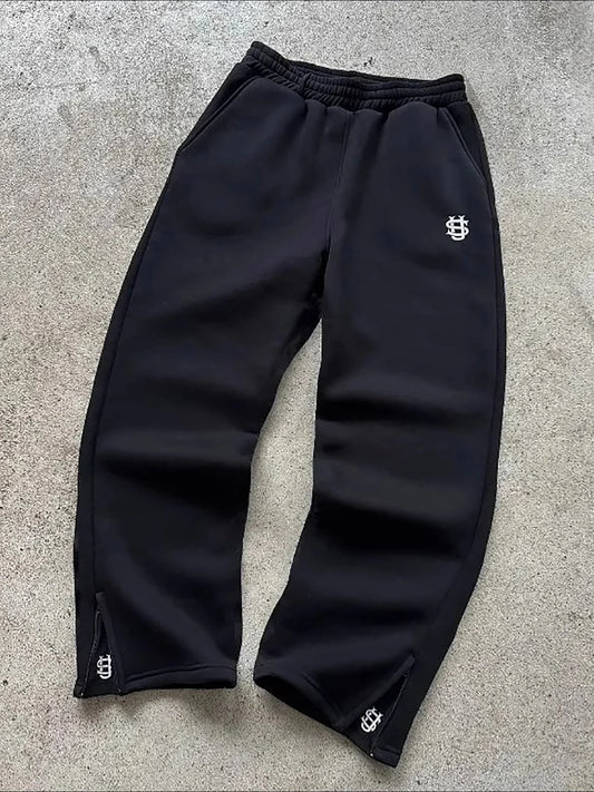 New Y2K Pants Personalized Pant Leg Zipper Embroidery Hip Hop Casual Joggers Men Pants Retro Straight Pants Tracksuit Streetwear