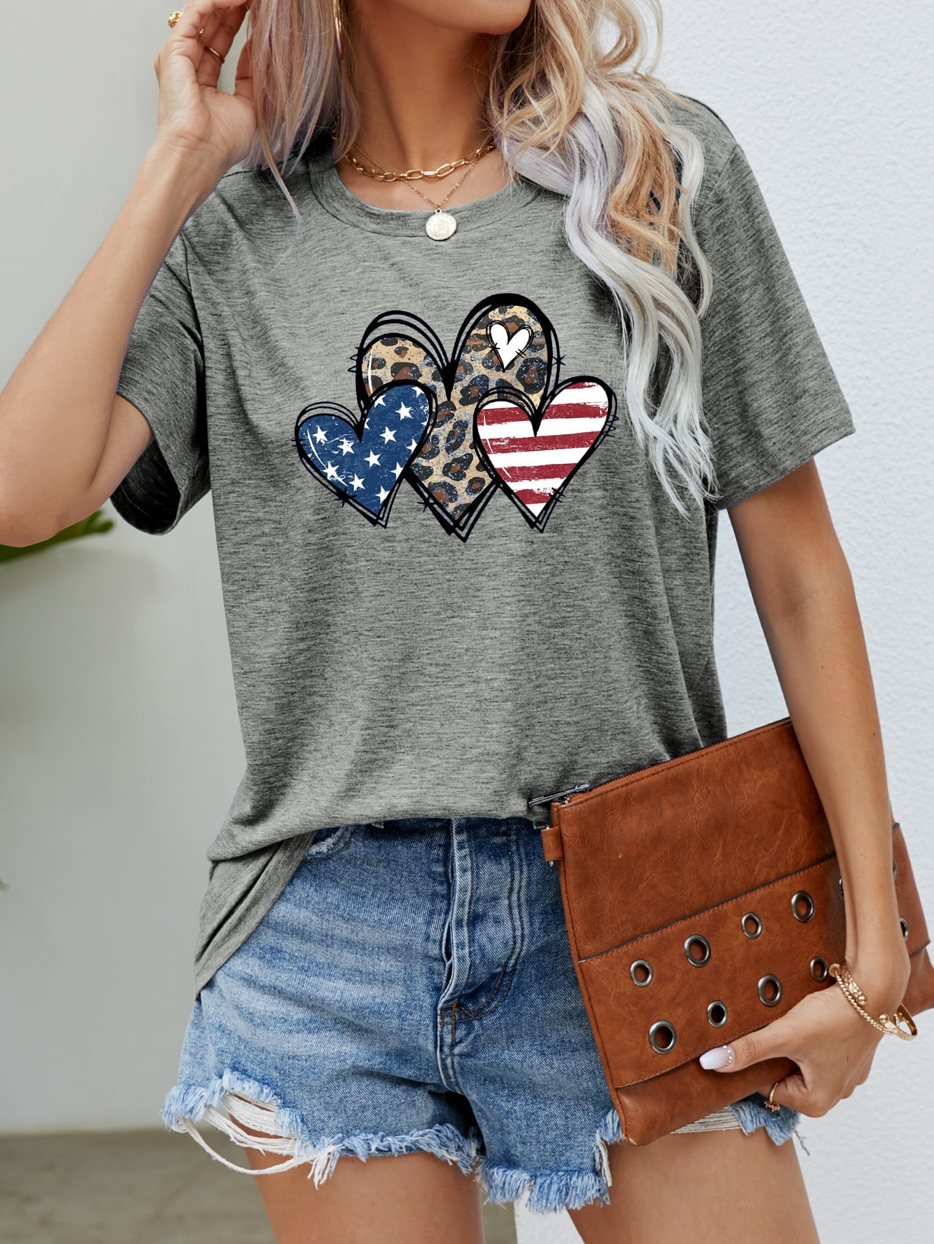 US Flag Leopard Heart Graphic Tee - Nikki and Co Boutique
