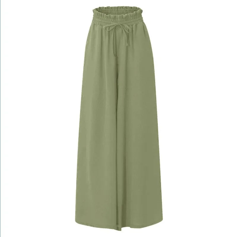 Summer Women's Wide Leg Pants With Elastic Waistband, Wide Leg High Waist Long Skirt Pants Casual Wide Leg Loose Pants