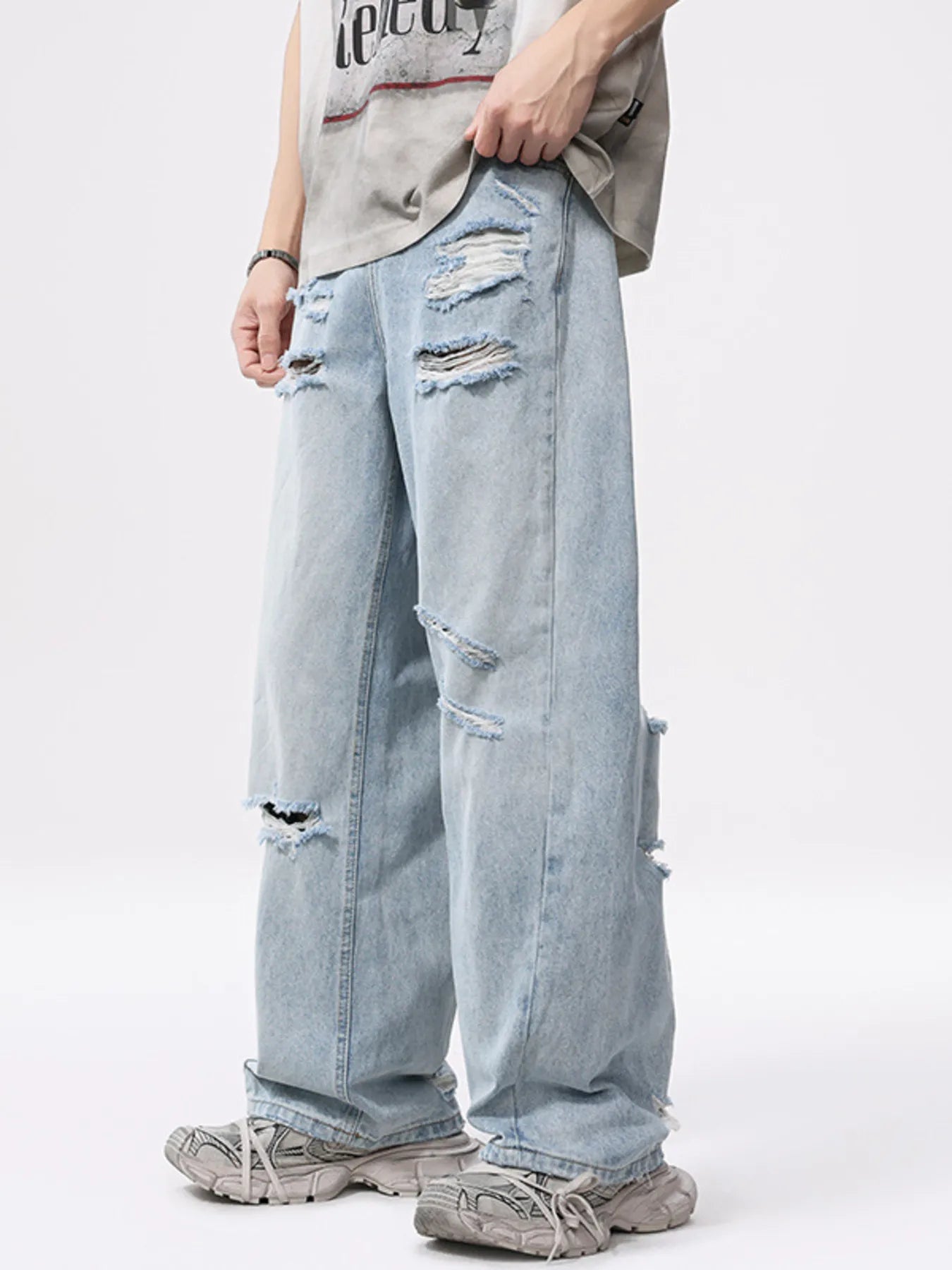 Men's Full Size Vintage Distressed Wide Leg Ripped Jeans Plus Size - Nikki and Co Boutique