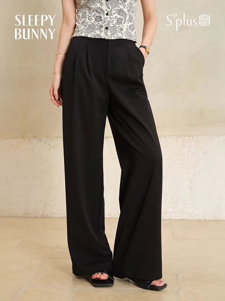 Matte Satin Wide Leg Pants Women High Waist Black Straight Trousers Elegant Office Workwear Loose Long Dress Pants  Summer