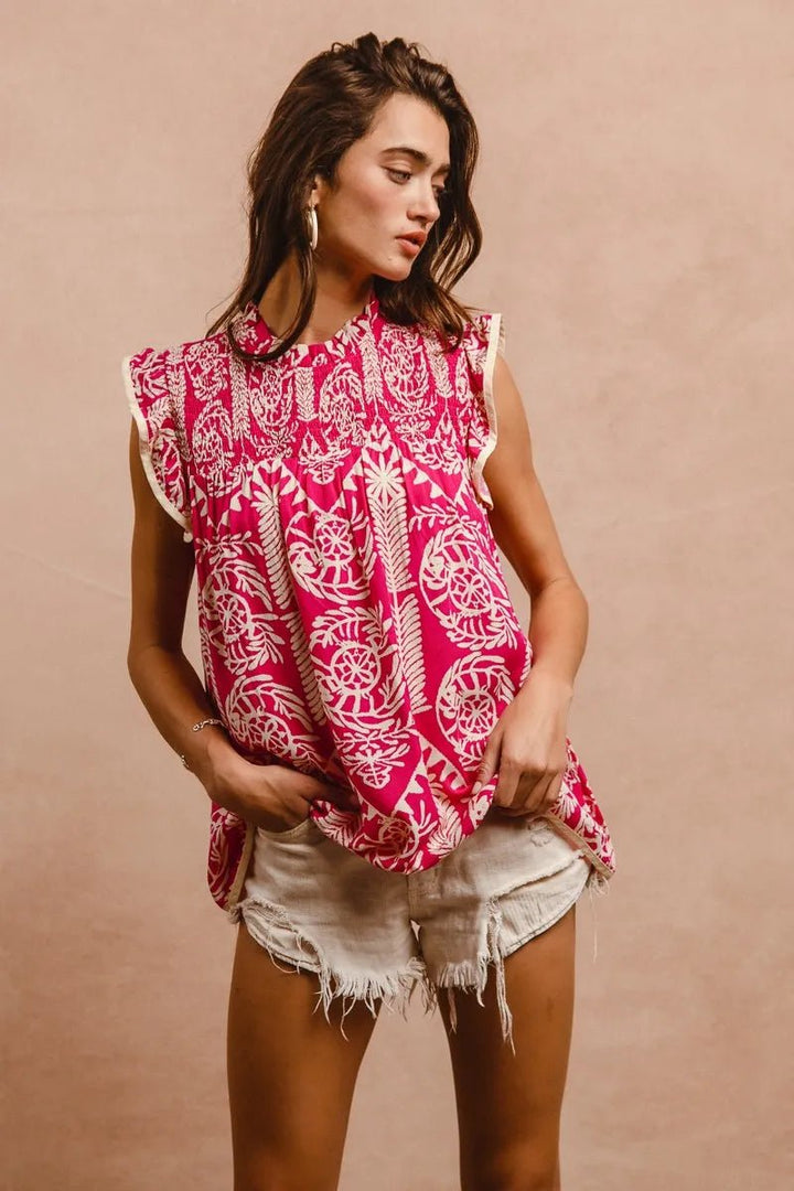 BiBi Printed Ruffle Sleeve Tops | Nikki &amp; Co. Boutique
