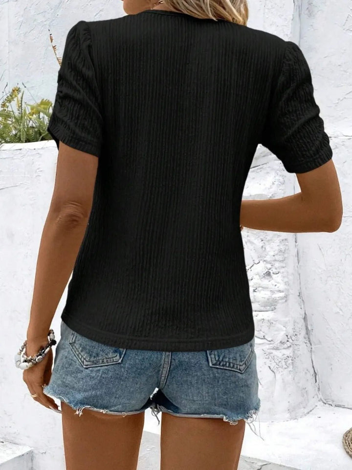Ruched Round Neck Shorts Sleeve Tops - Nikki &amp; Co. Boutique