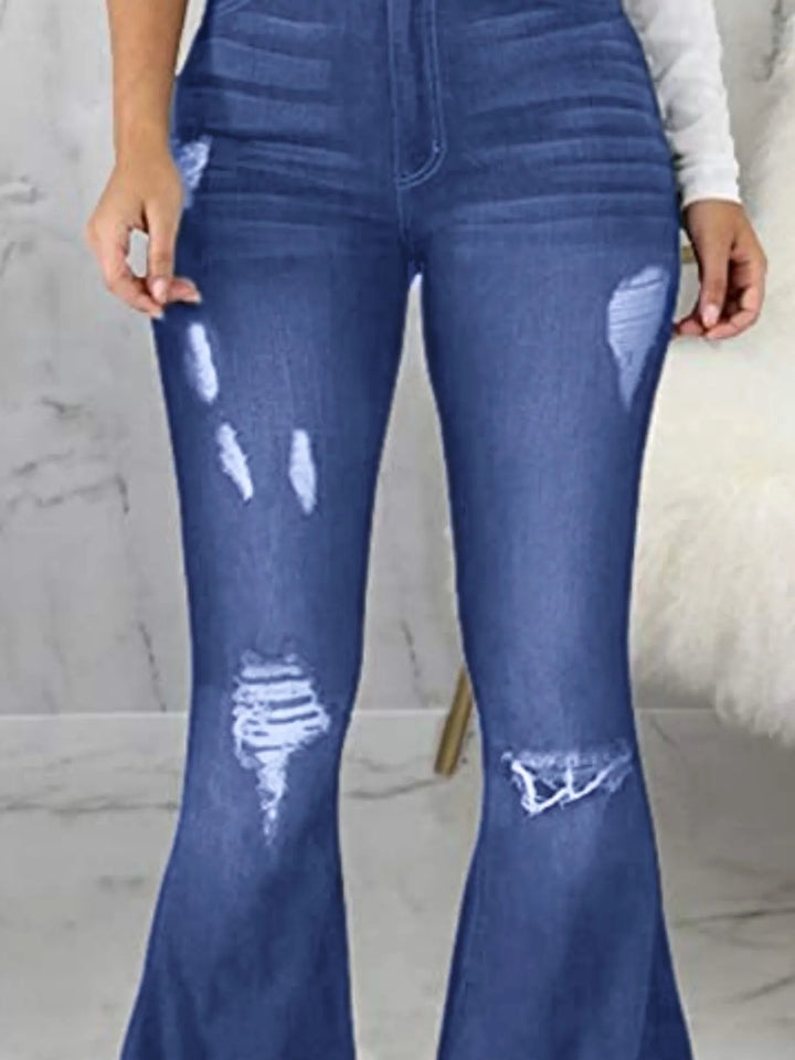 Full Size Distressed Raw Hem Flare Jeans Plus Size - Nikki &amp; Co. Boutique