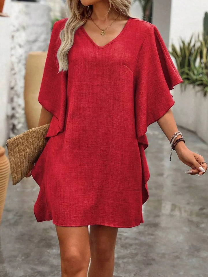 Ruffled Flutter Sleeve V-Neck Mini Dress | Nikki &amp; Co. Boutique