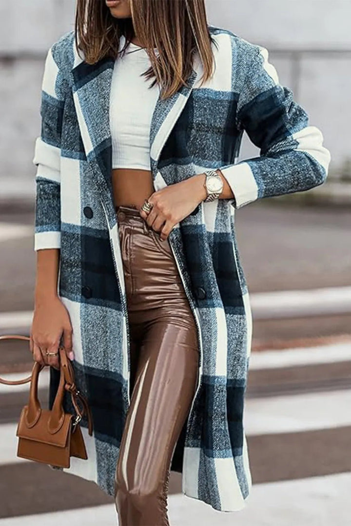 Double Take Full Size Plaid Button Up Lapel Collar Coat - Nikki &amp; Co. Boutique