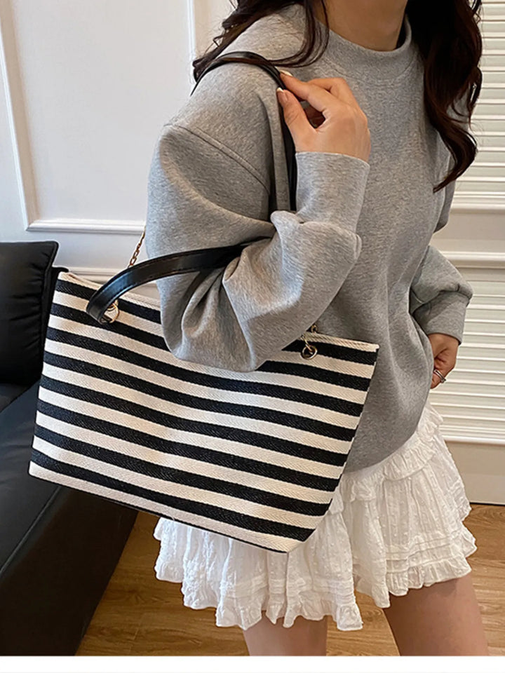 Striped Shoulder Bag with Chain Detail - Nikki &amp; Co. Boutique