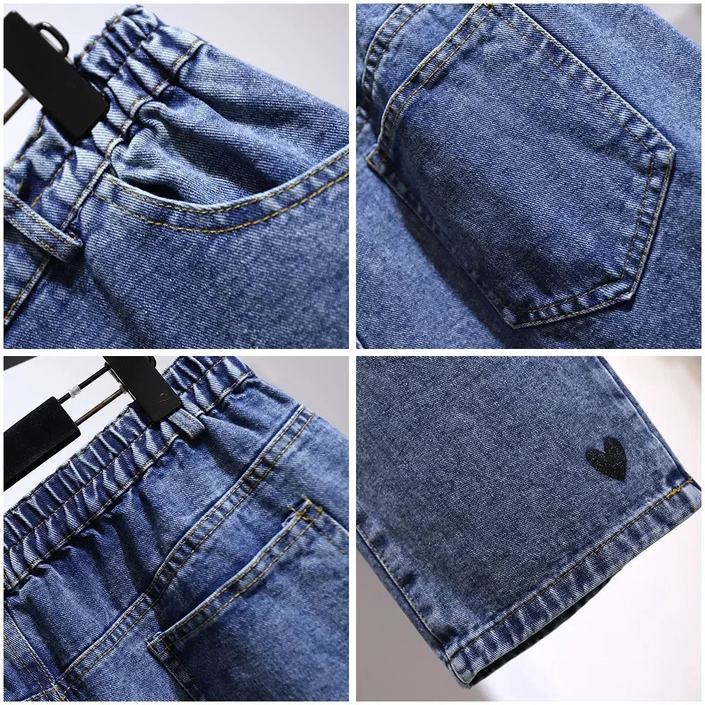 Love Heart Denim Pants Women High Waist Washed Jeans Pocket Spring Summer Casual Trousers Baggy Work Jean Women Vintage