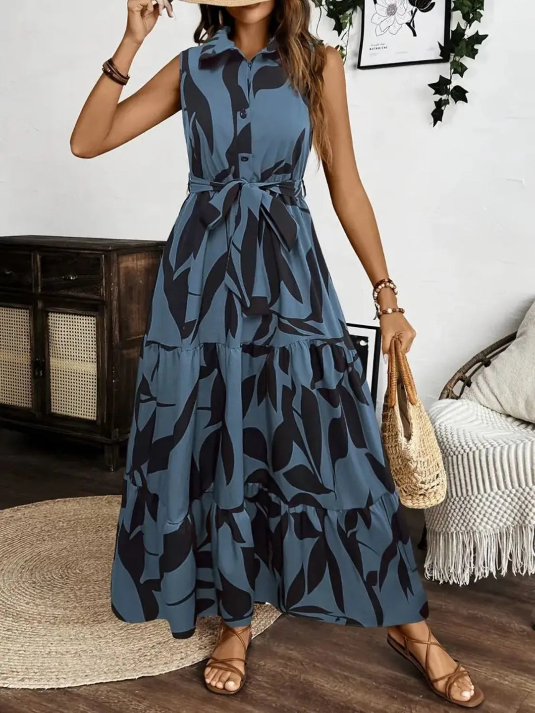 Printed Tie Waist Sleeveless Maxi Dress | Nikki &amp; Co. Boutique