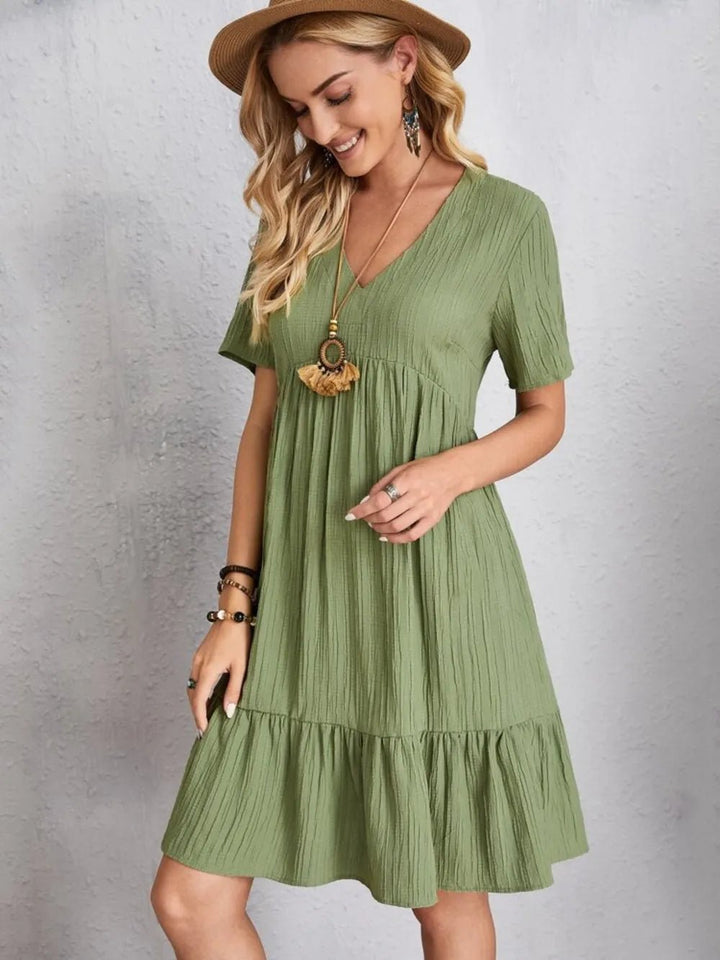 Full Size V-Neck Shorts Sleeve Dress | Nikki &amp; Co. Boutique