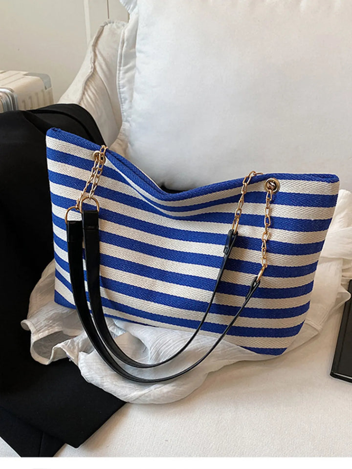 Striped Shoulder Bag with Chain Detail - Nikki &amp; Co. Boutique