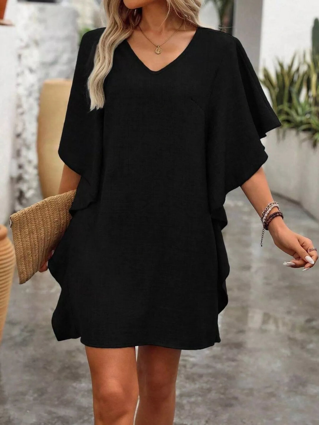 Ruffled Flutter Sleeve V-Neck Mini Dress | Nikki &amp; Co. Boutique