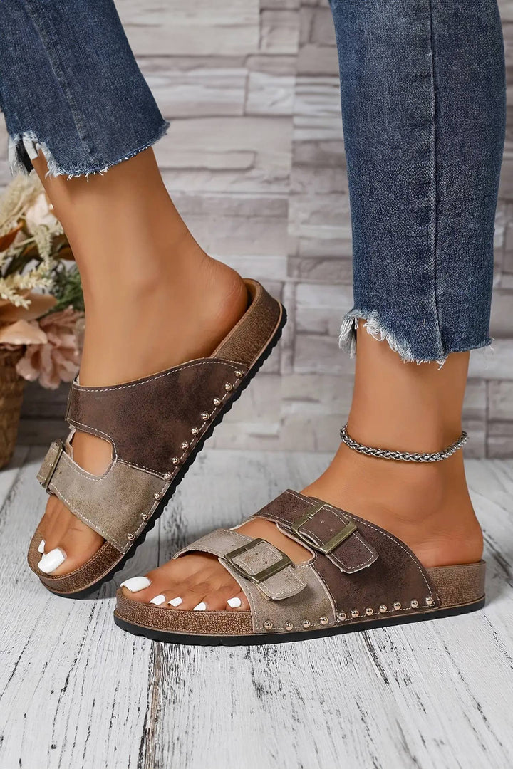 Western Suede Rivet Slip - On Sandals - 4 Colors (NP) - Nikki &amp; Co. Boutique