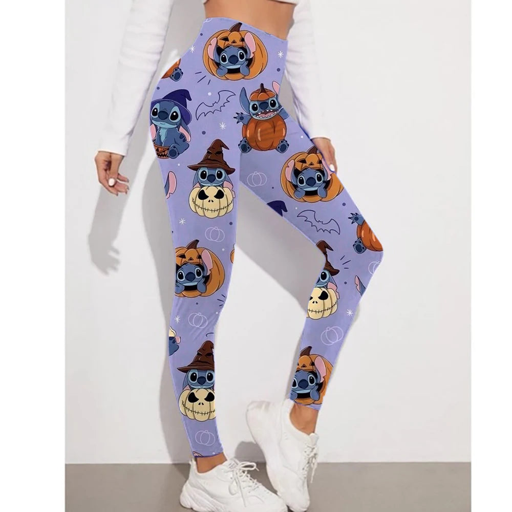 Disney Stitch Printed Tights Women's High Waist Sexy Push Up Hip Yoga Pants Gym Fitness Tights Abdominal Control Exercise Runnin