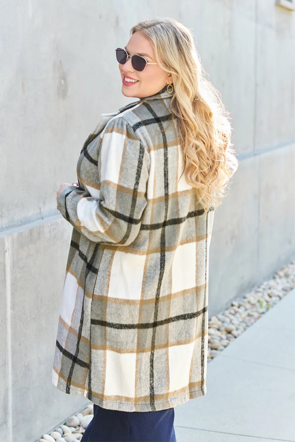 Double Take Full Size Plaid Button Up Lapel Collar Coat - Nikki &amp; Co. Boutique