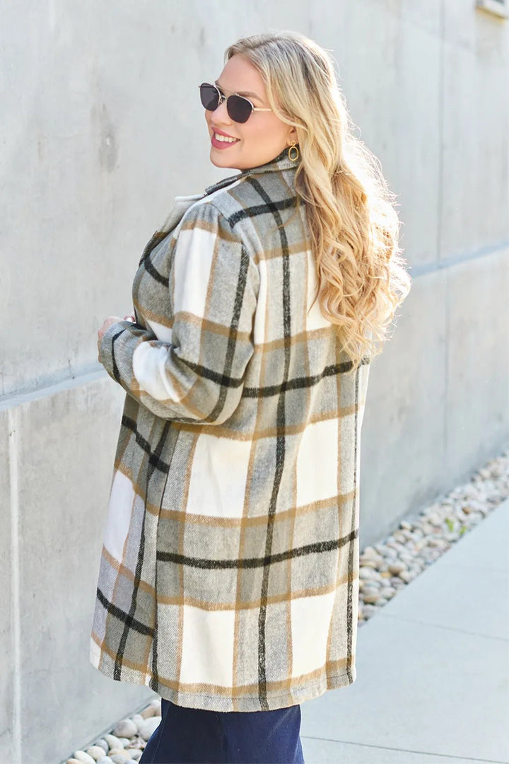 Double Take Full Size Plaid Button Up Lapel Collar Coat - Nikki &amp; Co. Boutique