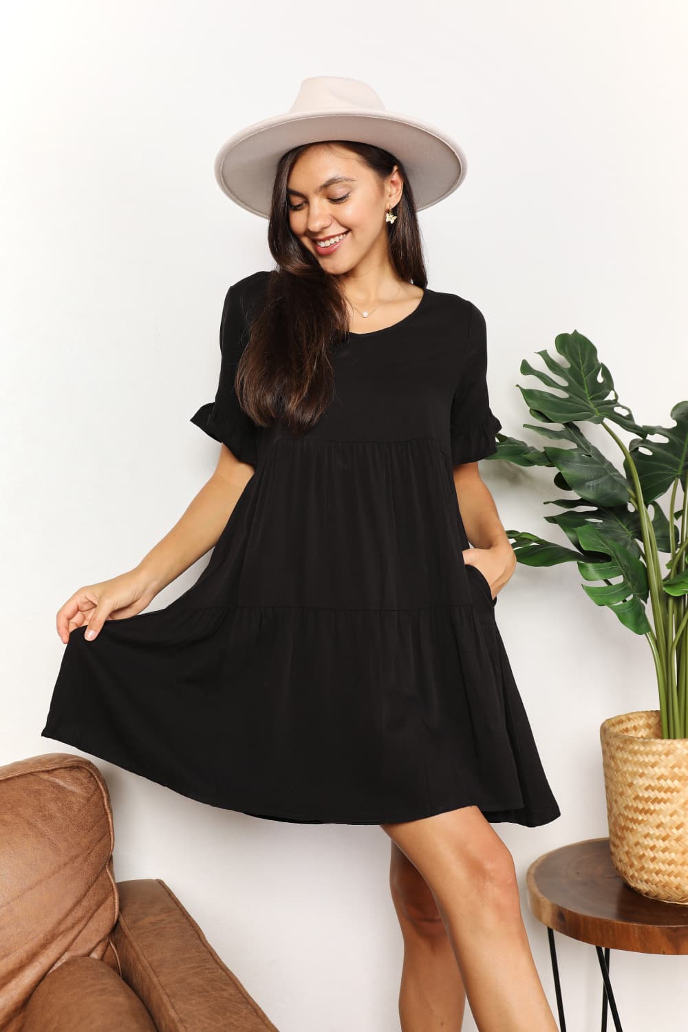 Mandy V - Neck Flounce Sleeve Tiered Dress - Nikki &amp; Co. Boutique