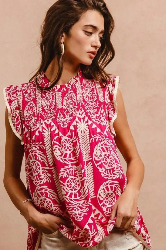 BiBi Printed Ruffle Sleeve Tops | Nikki &amp; Co. Boutique