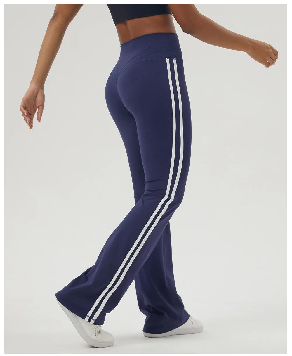 Women's New Color Stripes Hip-Lifting Fitness Dance Bell-Bottoms  Yoga Pant