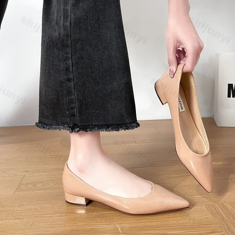 Women's Pointed Toe Flat Shoes New Spring Autumn French Style Nude Color Women's Shoes Outdoor Fashion High Heels Party