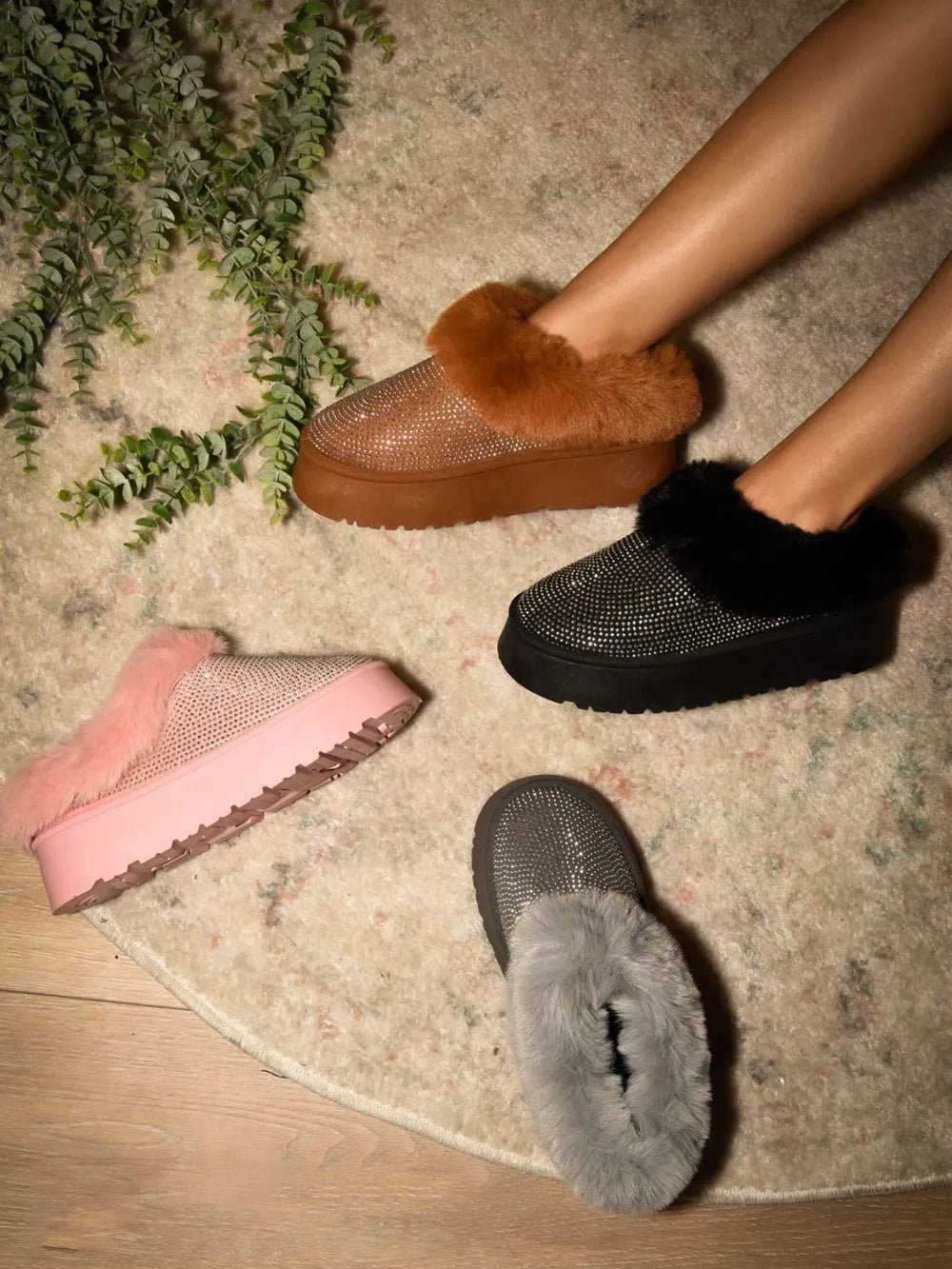 WILD DIVA Embellished Faux Fur Platform Booties in Pink - Nikki &amp; Co. Boutique