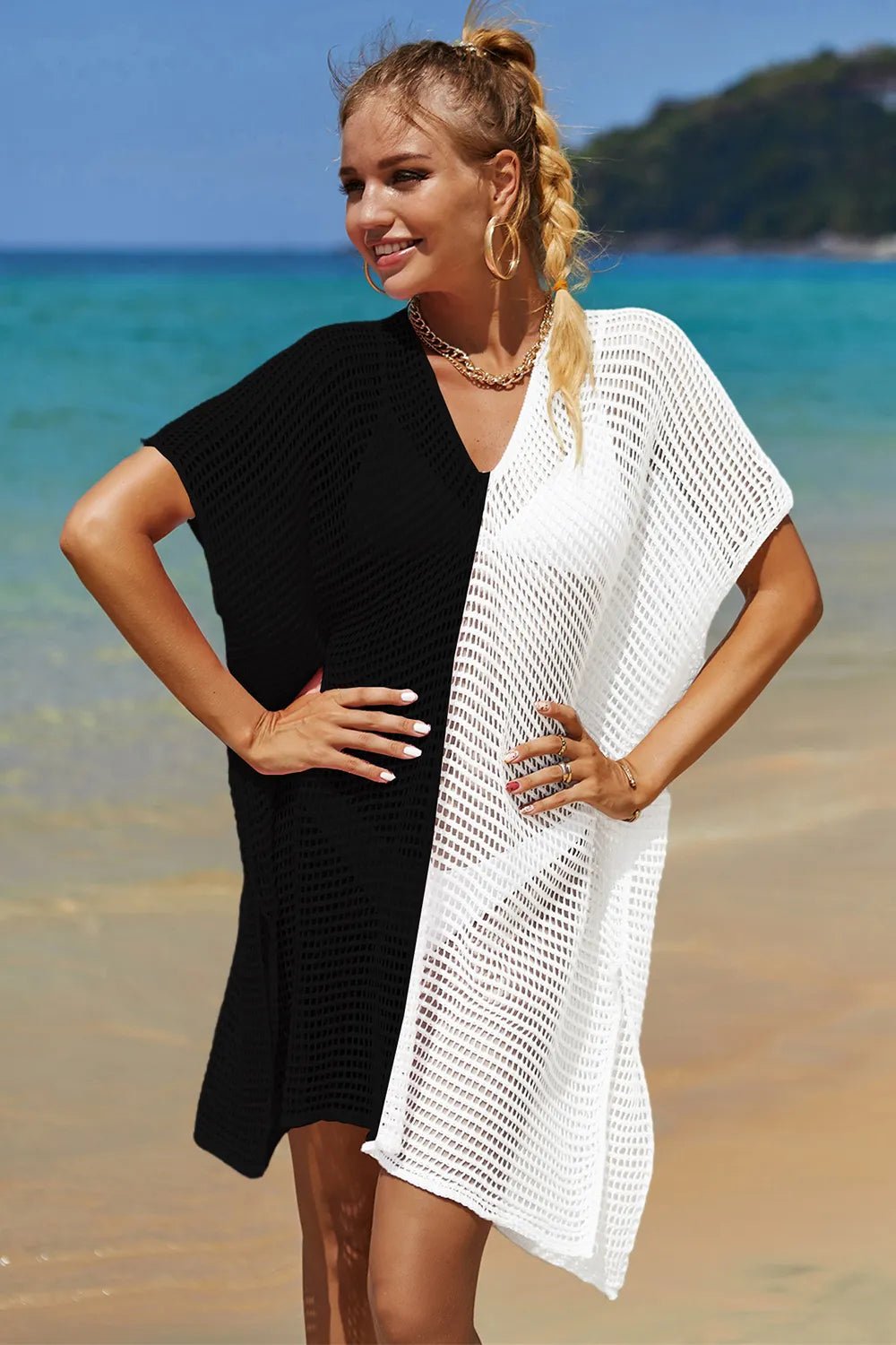 Angel Wings Openwork Contrast Slit Knit Cover Up | Nikki &amp; Co. Boutique