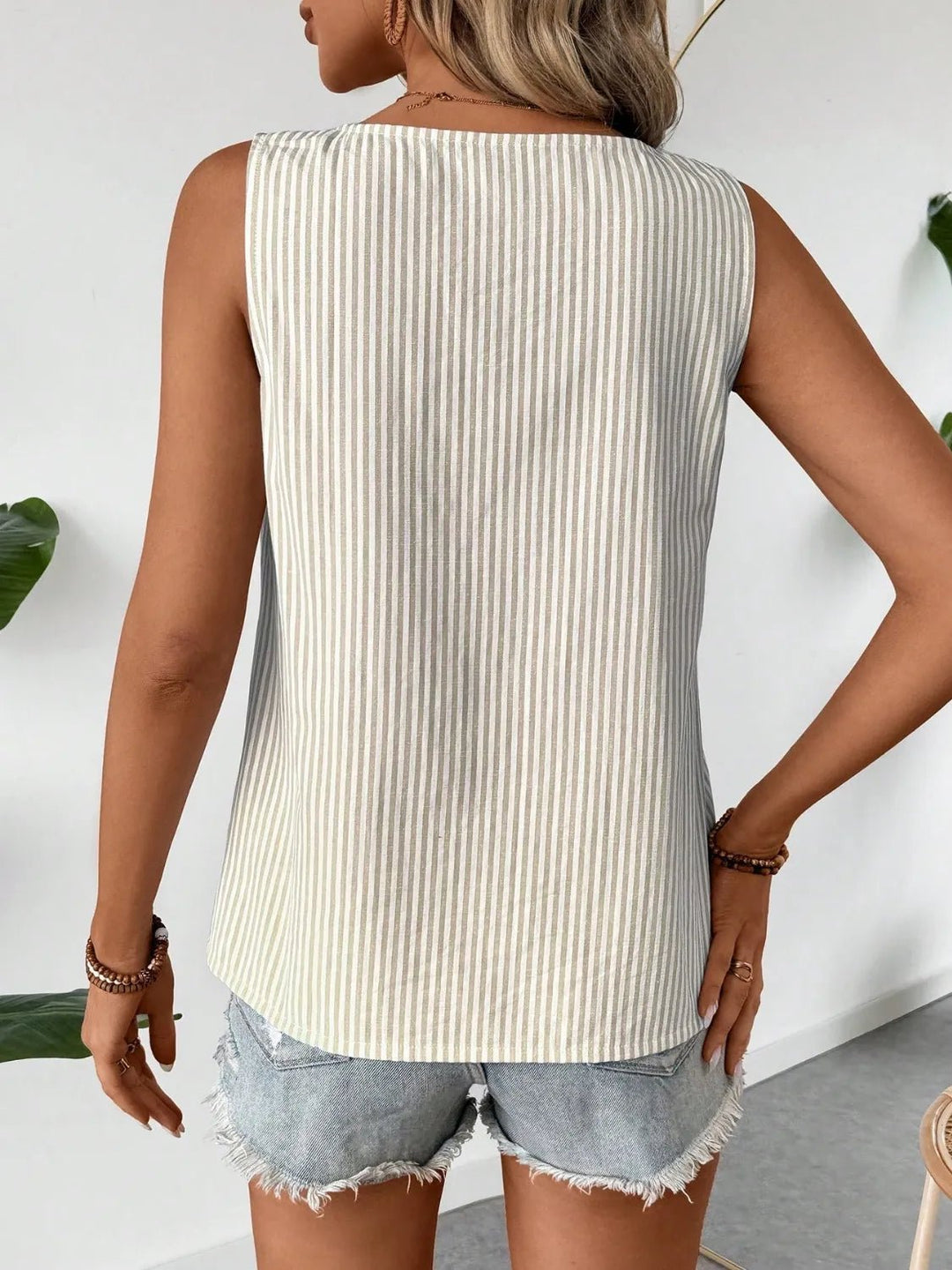 Decorative Button Asymmetrical Striped Tank - Nikki &amp; Co. Boutique