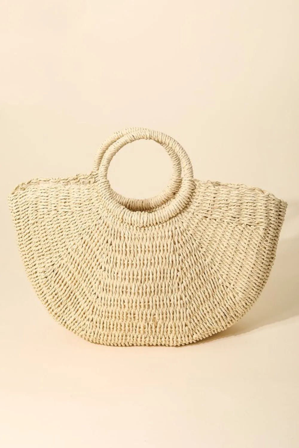 Fame Half Moon Straw Tote Bag in Ivory - Nikki &amp; Co. Boutique