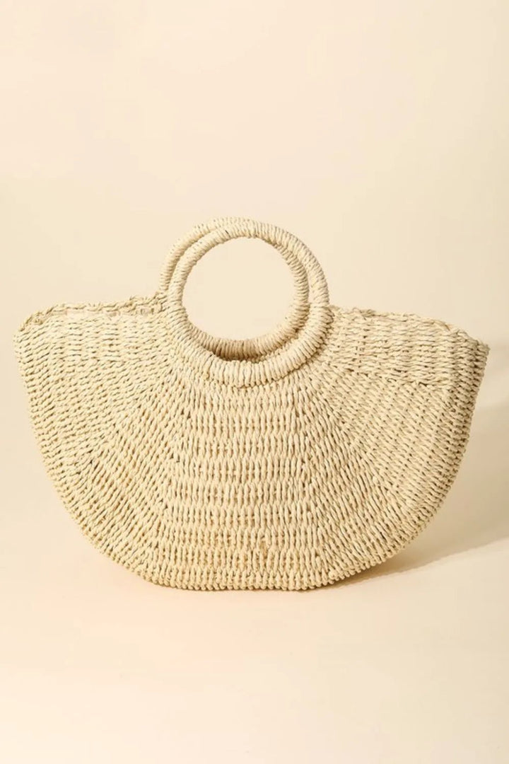 Fame Half Moon Straw Tote Bag in Ivory - Nikki &amp; Co. Boutique