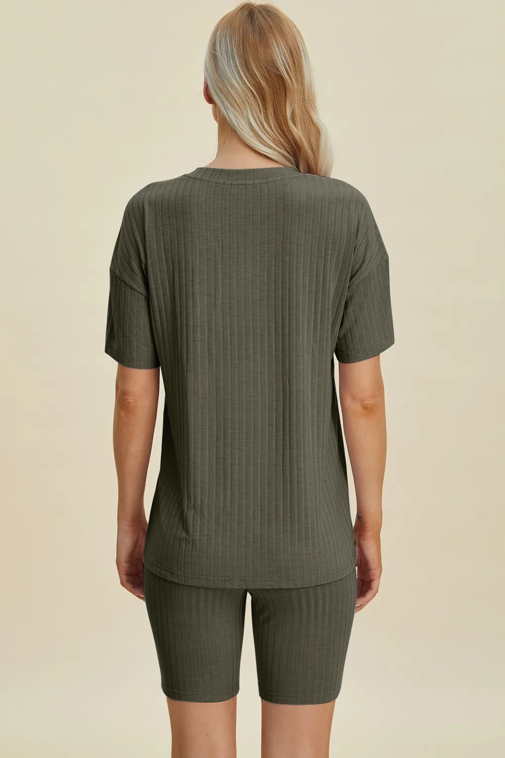 Basic Bae Full Size Ribbed V-Neck Shorts Sleeve Tops and Shorts Sets | Nikki &amp; Co. Boutique