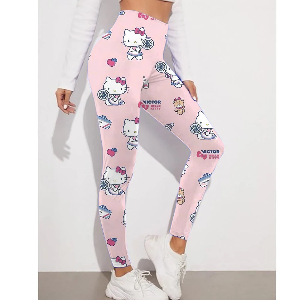 Fitness Women Sport Hello Kitty Kuromi print Waist Elastic Solid Yoga Leggings Gym Jogging Quick Dry Push Up Slim Pants Female