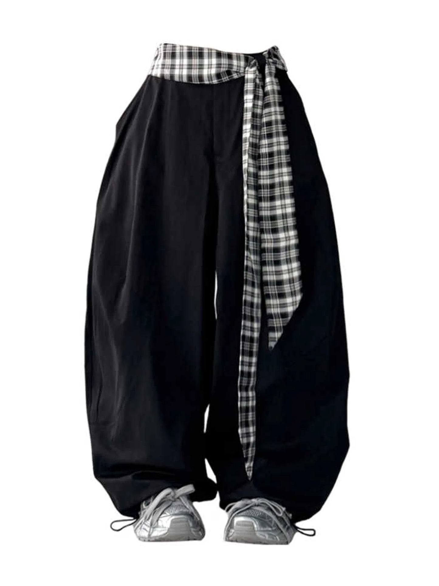 Women Black Gothic Parachute Pants Baggy Oversize Lace-up Long Pants Harajuku Japanese Style Y2k Vintage Trousers Clothes