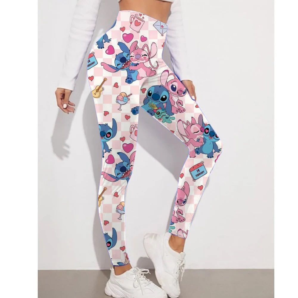 Disney Stitch Printed Tights Women's High Waist Sexy Push Up Hip Yoga Pants Gym Fitness Tights Abdominal Control Exercise Runnin