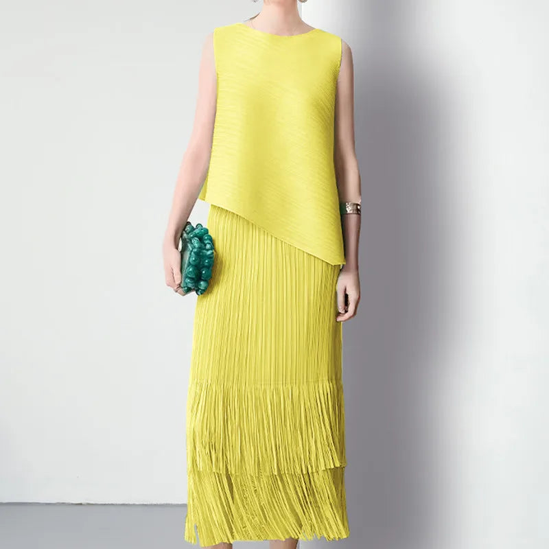 HKSH Spring Summer New Women Tide Young Style Y2K Contracted Fashion Ins Elegant Temperament Pleated Fabricevening Dress HK5086