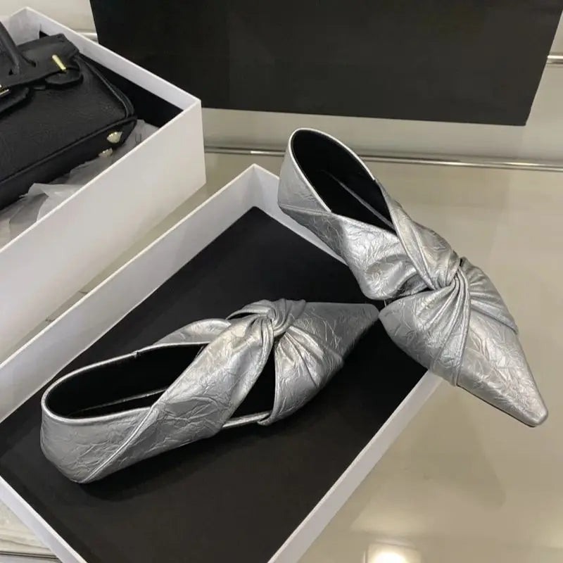 Gold Flats Woman Pointed Toe Shoes Fashion Cross Ladies Pumps Autumn Flat Shoes Chaussure Femmes