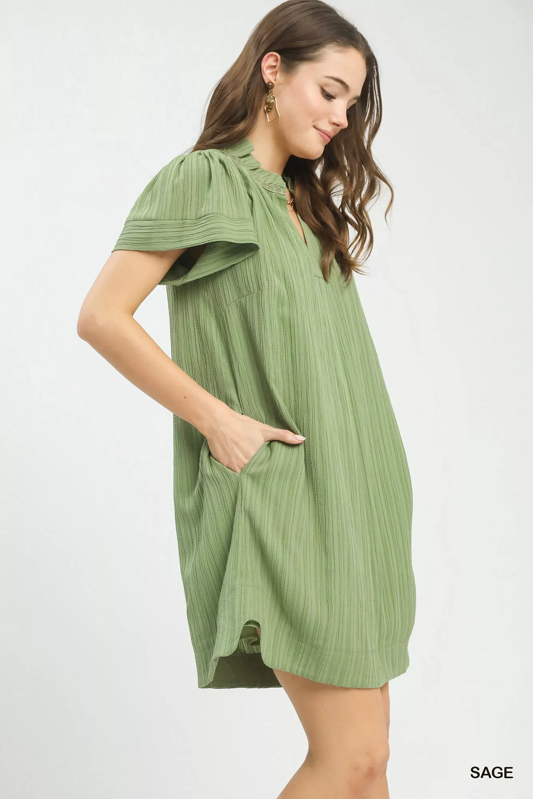 Umgee Flutter Sleeve V-Neck Shift Dress | Nikki &amp; Co. Boutique