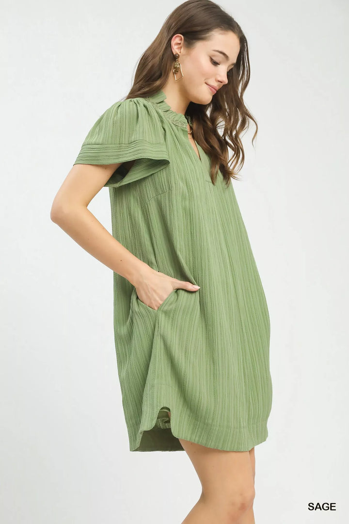 Umgee Flutter Sleeve V-Neck Shift Dress | Nikki &amp; Co. Boutique