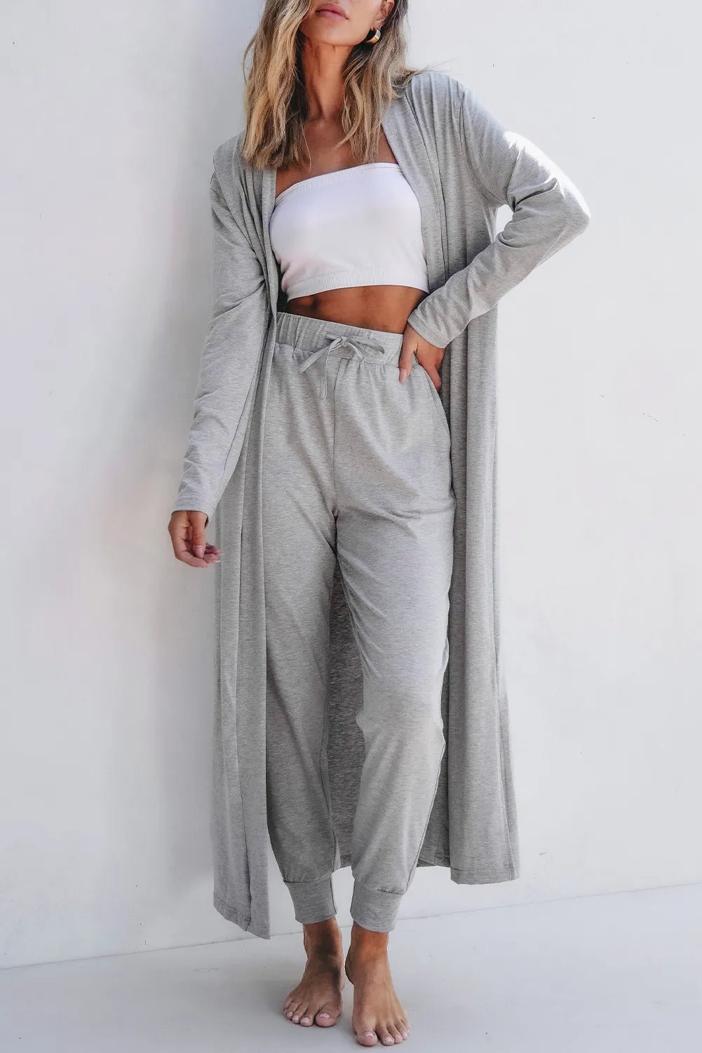Open Front Long Sleeve Cardigan and Pants Lounge Sets | Nikki & Co. Boutique