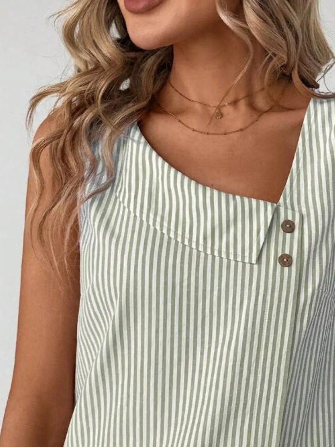 Decorative Button Asymmetrical Striped Tank - Nikki &amp; Co. Boutique