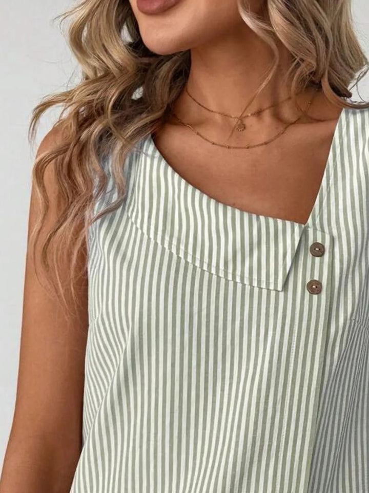 Decorative Button Asymmetrical Striped Tank - Nikki &amp; Co. Boutique