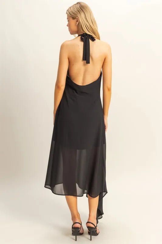 HYFVE Chiffon Halter Asymmetrical Hem Dress in Black - Nikki &amp; Co. Boutique