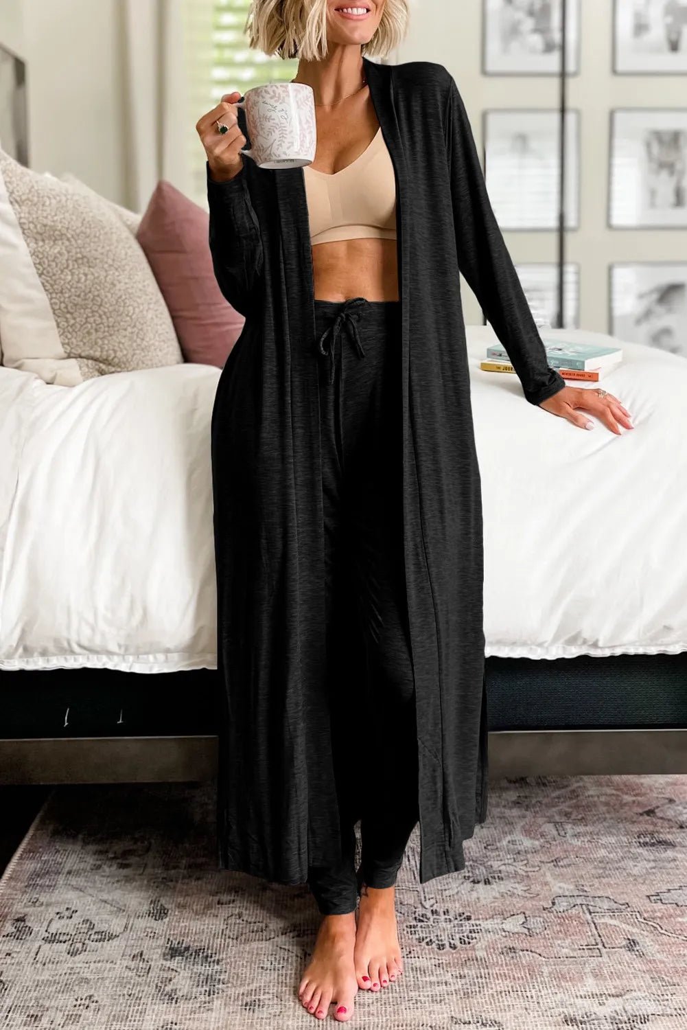 Open Front Long Sleeve Cardigan and Pants Lounge Sets | Nikki &amp; Co. Boutique