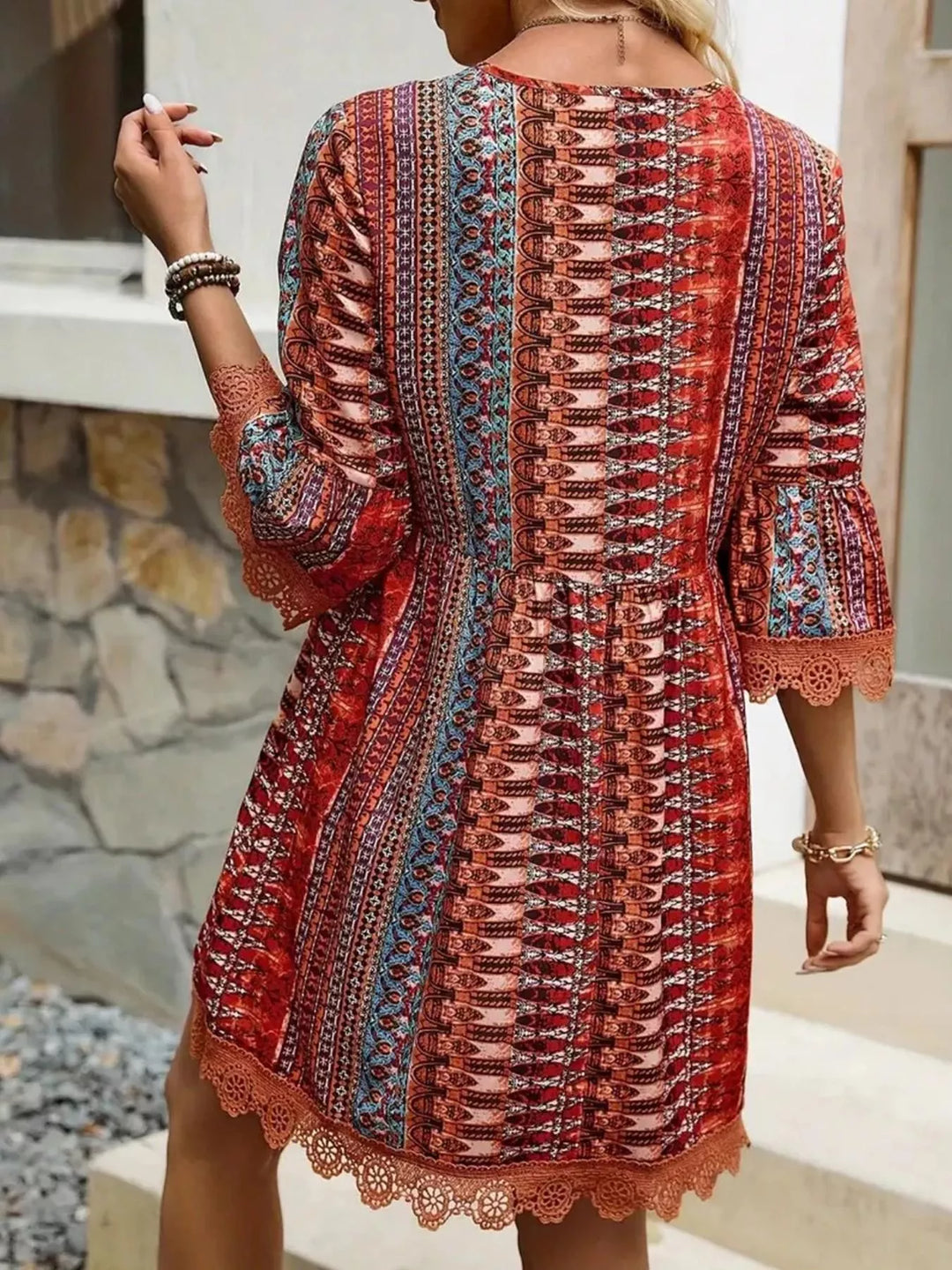 Printed V - Neck A - Line Dress - Nikki &amp; Co. Boutique