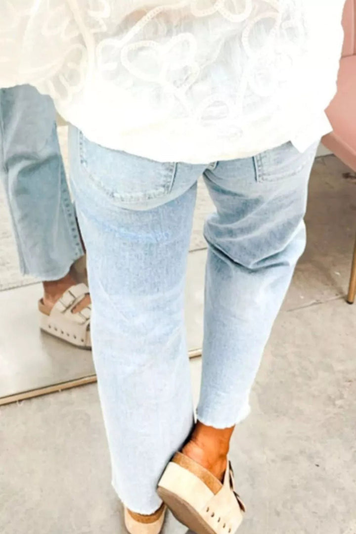 Star - Embellished Cropped Jeans in Light Blue - Nikki &amp; Co. Boutique