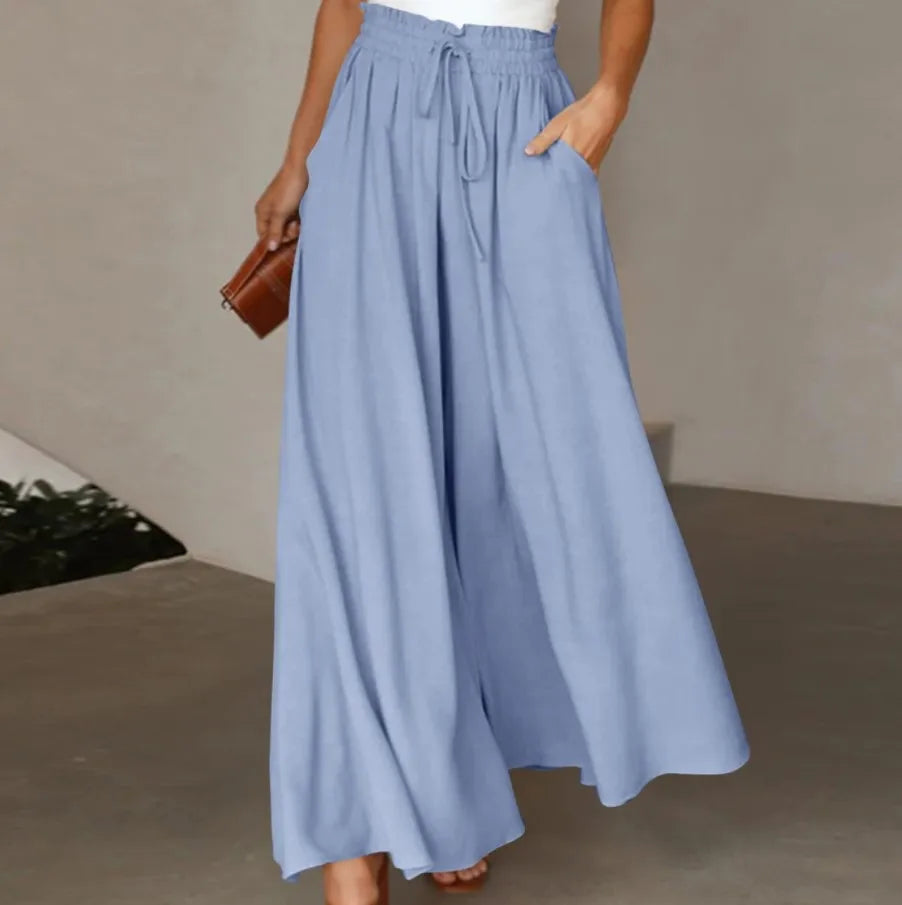 Summer Women's Wide Leg Pants With Elastic Waistband, Wide Leg High Waist Long Skirt Pants Casual Wide Leg Loose Pants