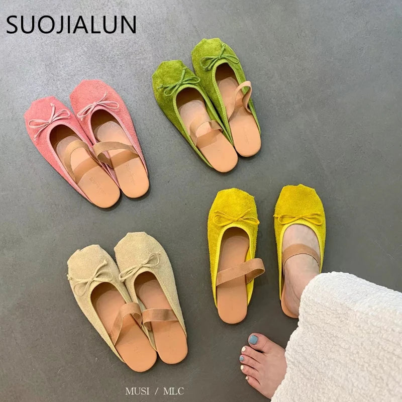 SUOJIALUN Autumn Women New Brand Slipper Fashion Round Toe Slip On Ladies Elegant Mules Shoes Soft Flat Heel Dress Slides S