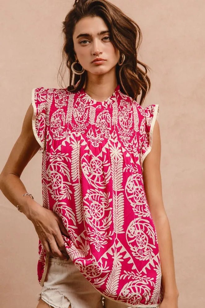 BiBi Printed Ruffle Sleeve Tops | Nikki &amp; Co. Boutique